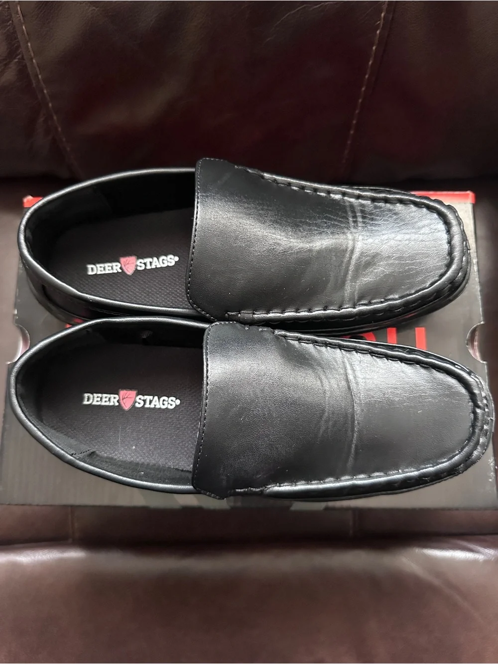 Deer Stags Black Slip-On Dress Shoe Loafers - Big Kid Size 5